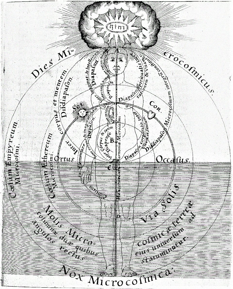 L'uomo come microcosmo, incisione di Robert Fludd dall'Utriusque Cosmi Historia